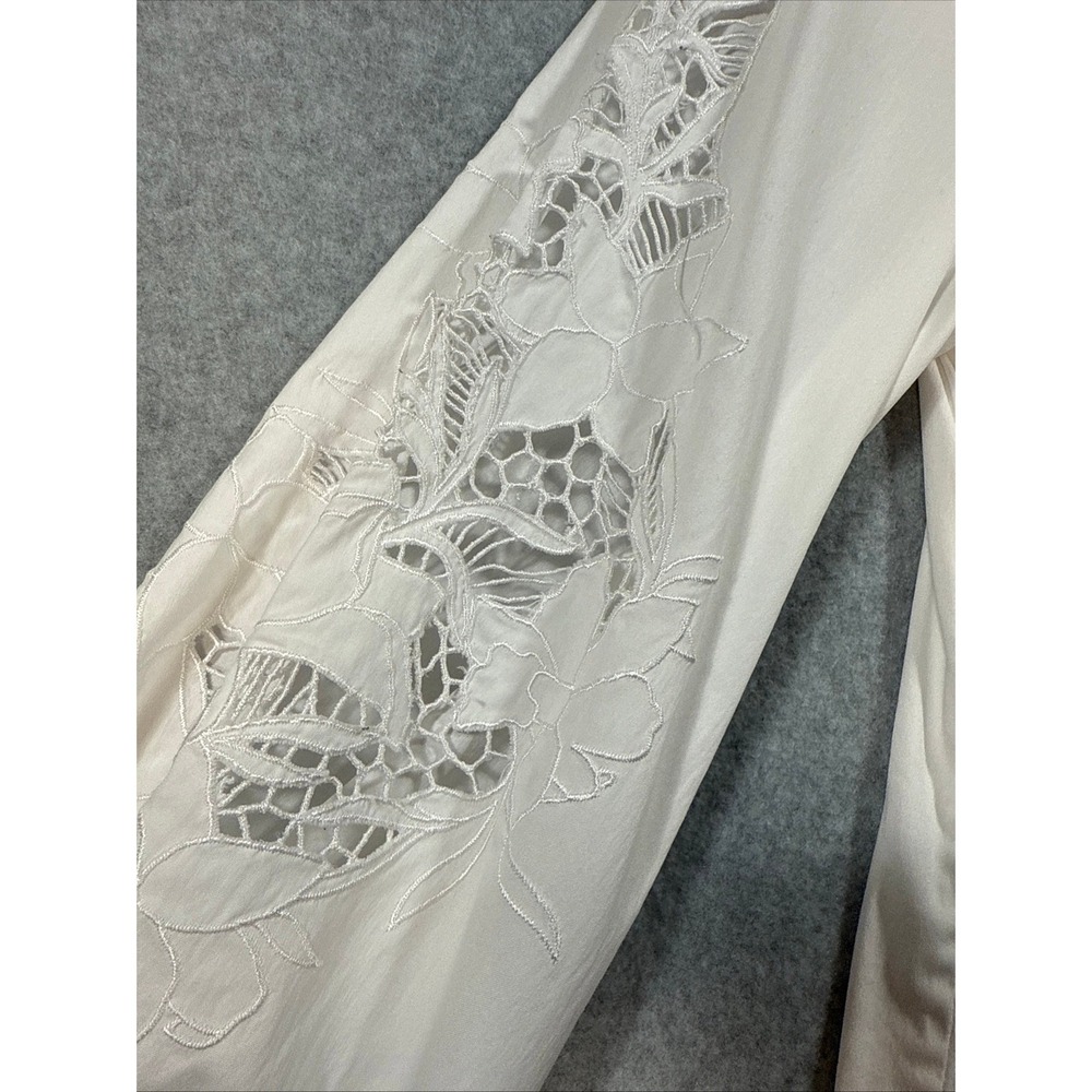 White Embroidered Lace Sleeve Button Front Blouse Women's Long Sleeve Top XS 0 - Picture 5 of 13